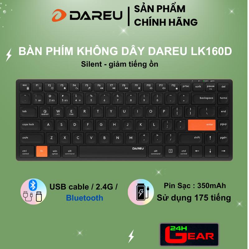 Bàn phím không dây DAREU LK160D mỏng nhẹ (Dual Mode: 2.4G + Bluetooth + có dây)