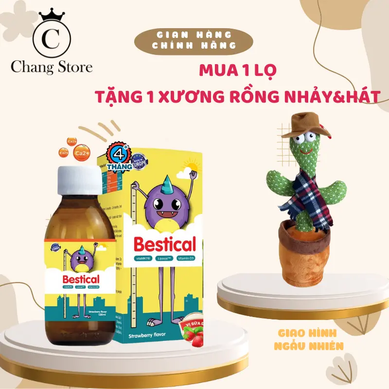 [S2] [TẶNG XƯƠNG RỒNG CÓ NHẠC] Canxi sinh học dạng nước Bestical bổ sung Canxi và vitamin d3k2 vị dâu chai 120ml