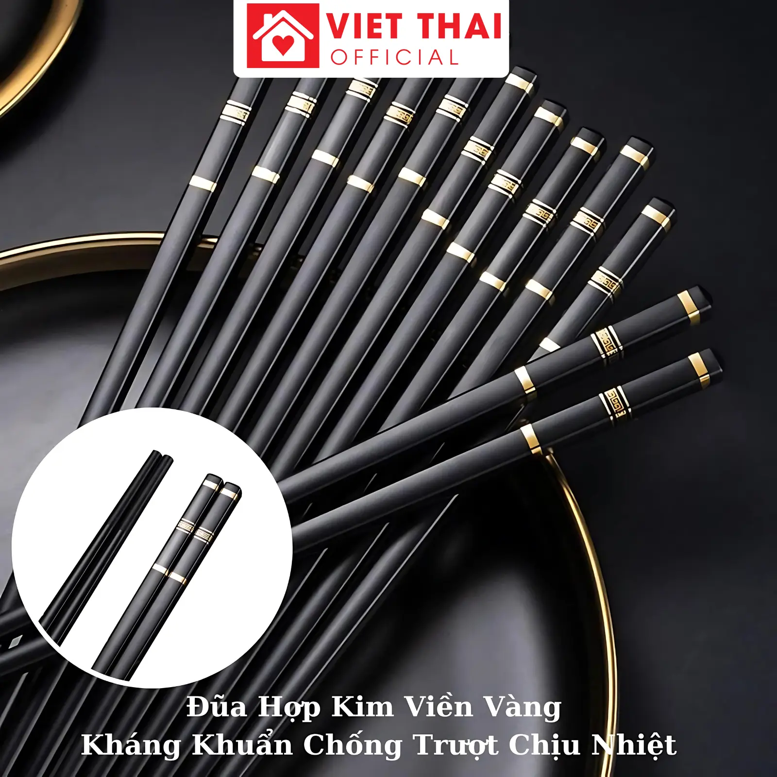 [Combo 10-30 Đôi Đũa Hợp Kim Sợi Thủy Tinh Cao Cấp] Viền Vàng Sang Trọng - Chống Trơn, Chống Mốc, Chịu Nhiệt Tốt - An Toàn, Bền Đẹp, Phong Cách Nhật Bản