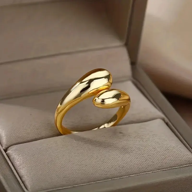 Nhẫn Sang Trọng, Xuyên Biên Giới Sản Phẩm Mới, Vàng, Có Thể Điều Chỉnh, Nhẹ, Mở Bất Đối Xứng, Thiết Kế Hình Giọt Nước Mịn, Bao Gồm Gói Mở,