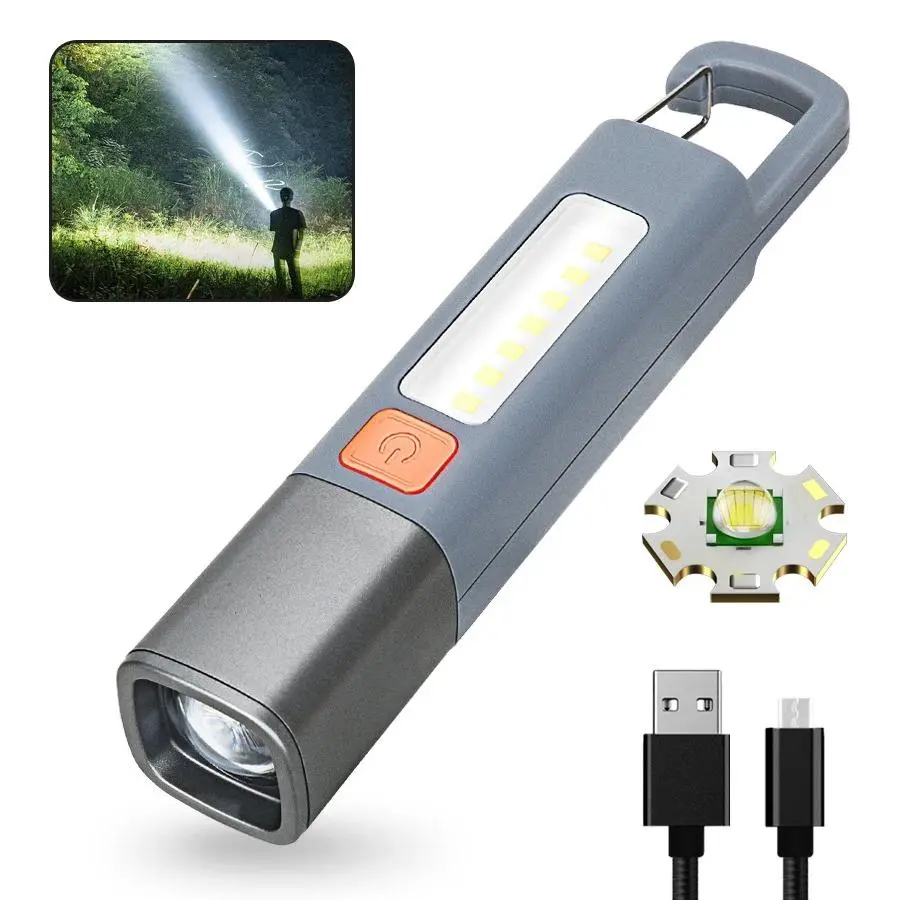 Mini Đèn Pin LED Di Động USB Sạc với tính năng Zoomable và Có Móc là lựa chọn hoàn hảo cho cắm trại, đi bộ đường dài và khẩn cấp