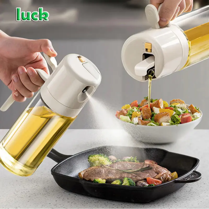 【đền bù khi bị vỡ】Chai đựng dầu ăn thủy tinh LUCK nắp mở tự động, Bình xịt dầu ăn thông minh 2 trong 1 dung tích 470m 0