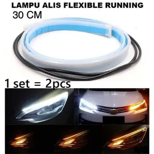Lampu alis slim flexible 2 warna sen running kuning dan senja biru ukuran 30 cm waterproof