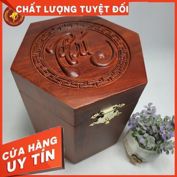 Hộp đựng trà, hộp chè gỗ Hương chạm chữ Phúc loại đẹp