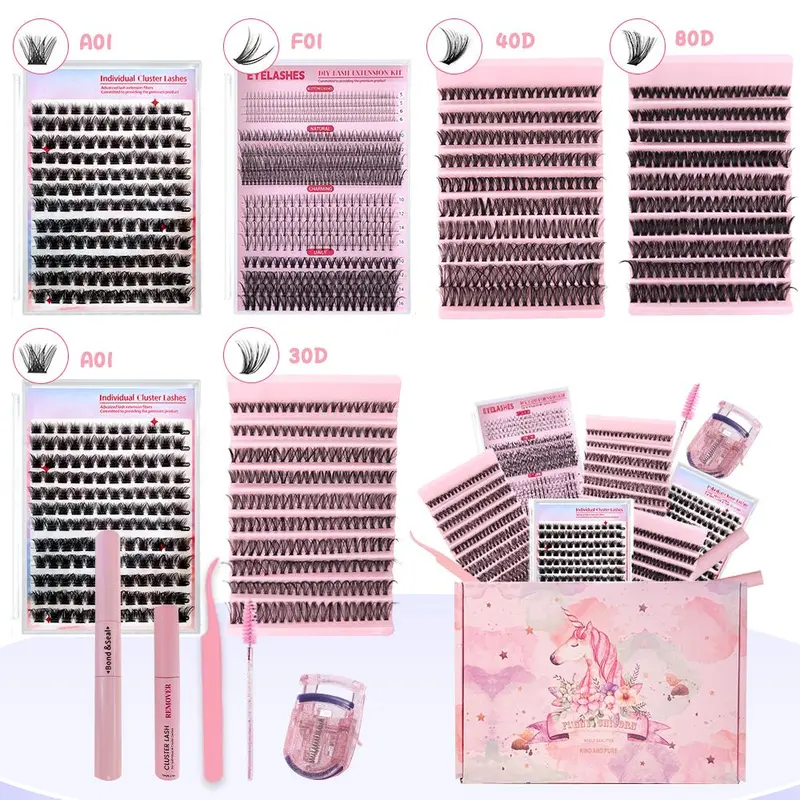 False Eyelashes with Tools Set, 1 Set Mixed Length Individual False Eyelashes with Tweezers & Brush & Glue & Eyelash Curler, Eye Makeup Enhancement Tool for Women, Cosmetic 8