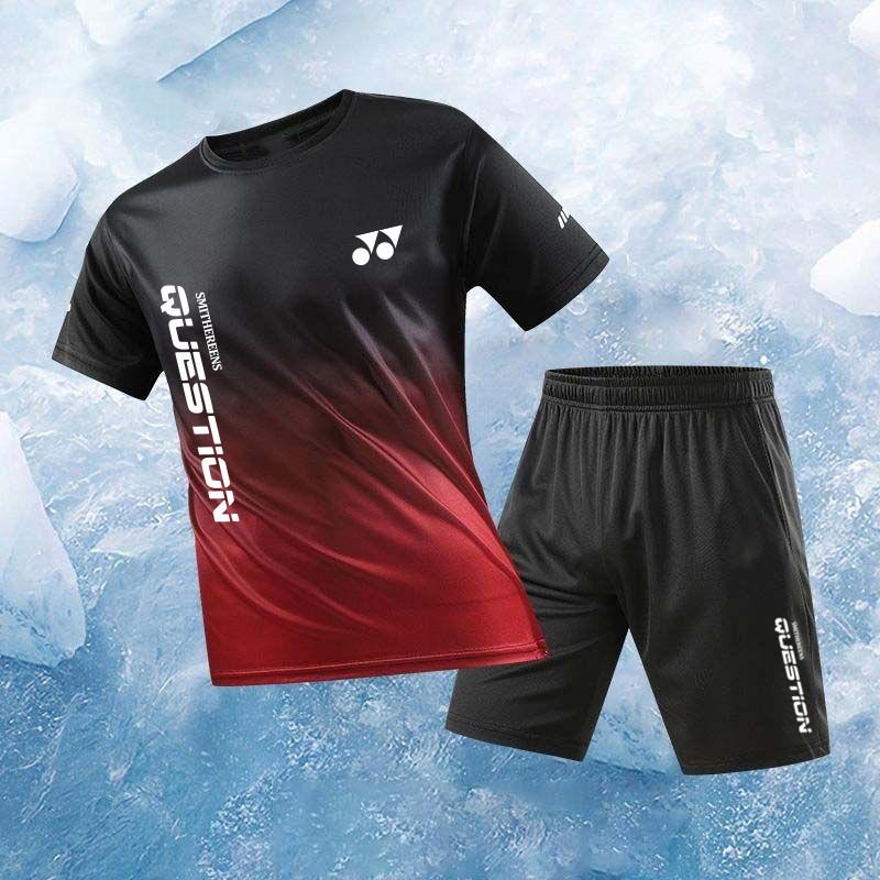 Bộ Đồ Cầu Lông, Yonex, Dành Cho Nam Và Nữ, Bộ Đồ Thể Thao Gradient, Bộ ngắn Tay Áo, Nhanh Khô, Thoáng Khí, Thích Hợp Cho Các Sự Kiện Tennis Bàn, Huấn Luyện Đội, Bộ Đồ Bóng Chuyền Khí 2