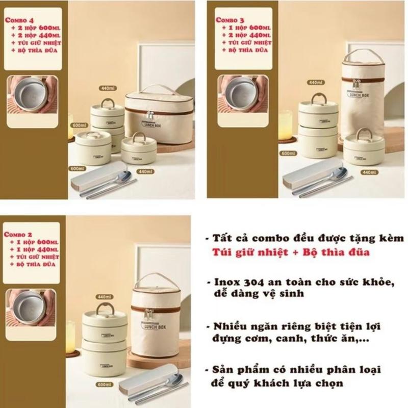 [TĂNG TÚI + ĐÜA THÌAJ Hộp đựng cơm giữ nhiệt 2, 3,4 tầng dùng được lò vi sóng ,Hộp com trưa văn phòng cách nhiệt bảng thép không gì tặng kèm túi hop com 2