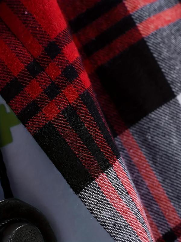 Men's Plaid Print Button Front Pocket Shirt, Regular Fit Casual Long Sleeve Collared Top for All Seasons, Men's Clothes for Daily Wear, Menswear 2