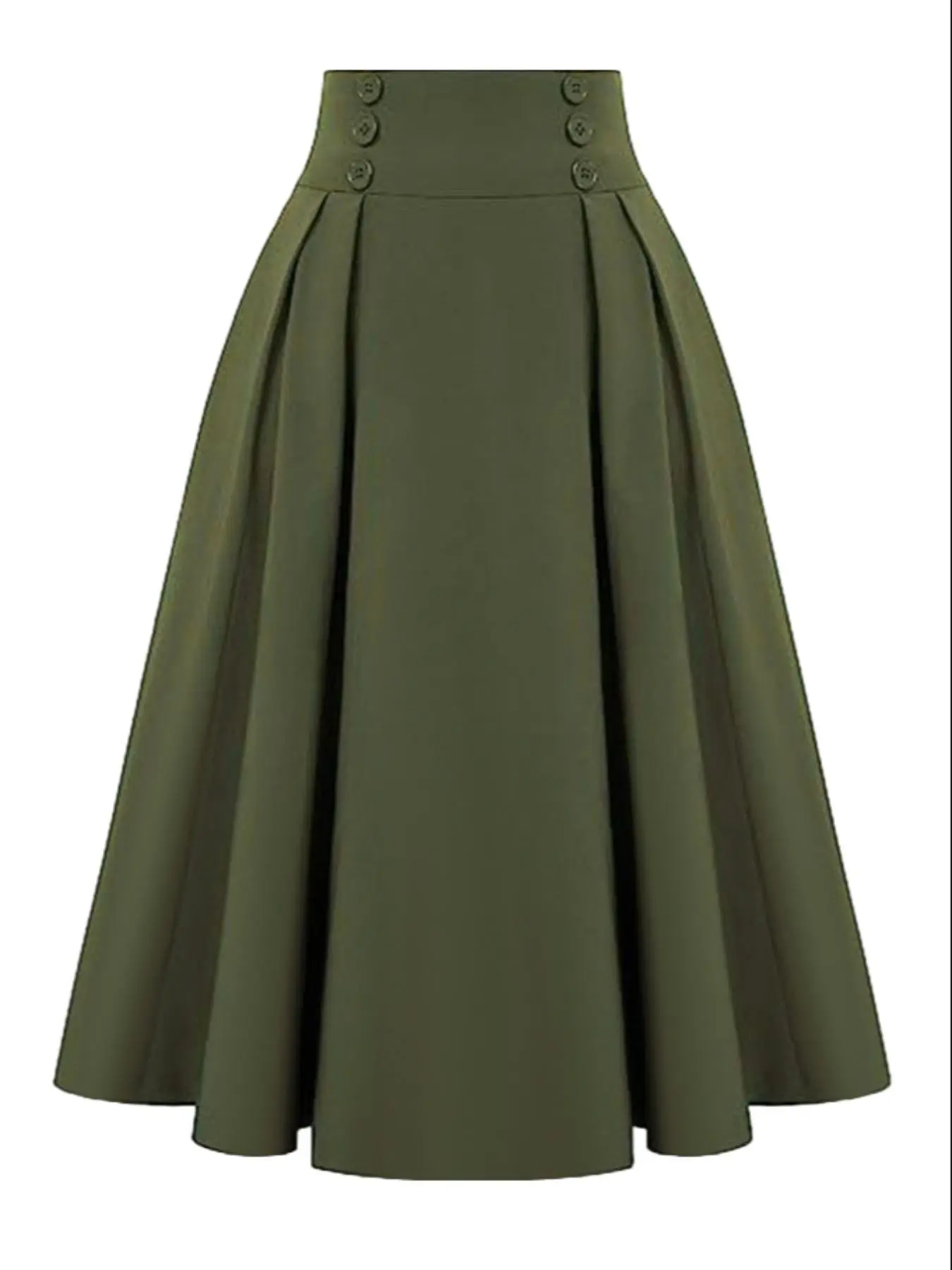 Women's Solid Fake Buttons Plicated Skirt, Casual High Waist A Line Skirt for Work Office Business, Ladies Bottoms for All Seasons