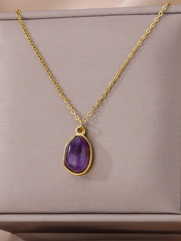 Women's Simple Style Artificial Gemstone Decorated Necklace with Geometric Pendant Design, Elegant Trendy Pendant Necklace For Daily & Party As Gift Without Box 8