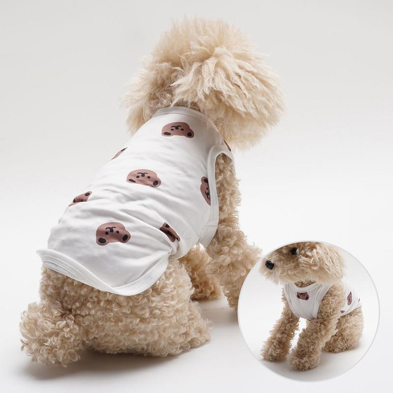 Product Introduction of 1 Piece   Special Offer Pet Dog Clothing Breathable Print with Bear and Rabbit Footprints and Heart Patterns Universal for Teddies, Pomeranians, and Kittens Fashionable Vest 2