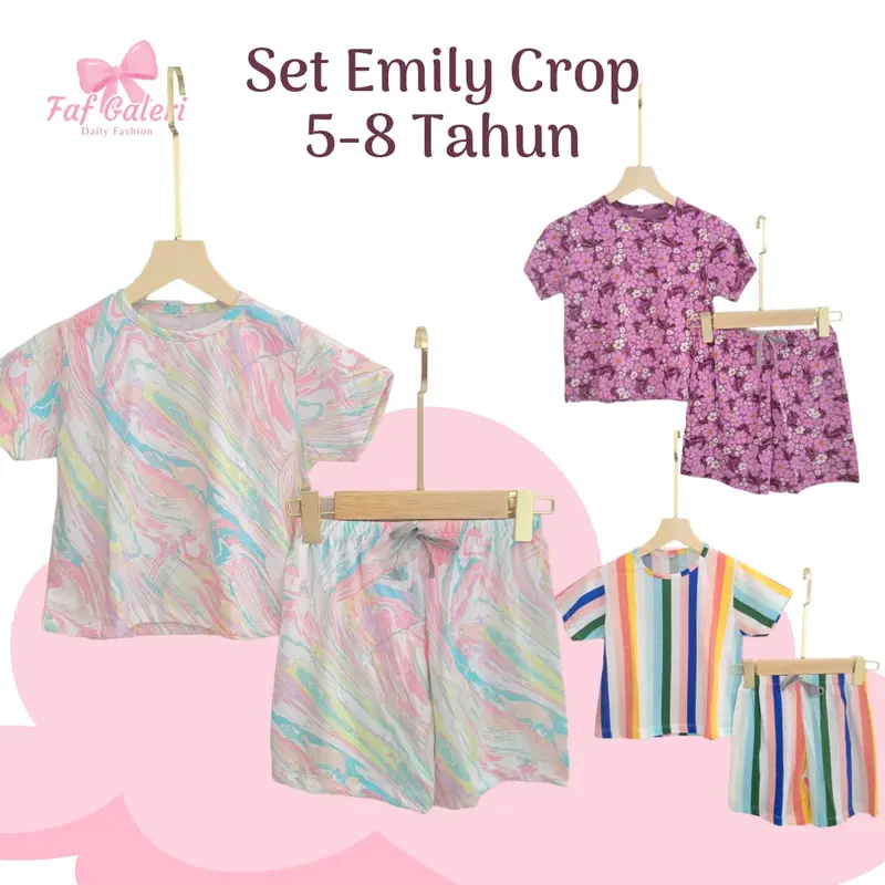 SET EMILY CROP 5 6 7 8 Tahun Setelan Anak Perempuan Bahan Kaos 0