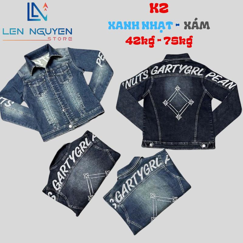 K2 [ Len Nguyen Store ] Áo Khoác Nữ Cao Cấp, Màu Xám, Xanh, Size 1XL-5XL, Thiết Kế  Ép Đá, Áo Khoác Jean, Áo Bò, Áo Jean Top Jacket Women Có Cổ Denim Có Túi.