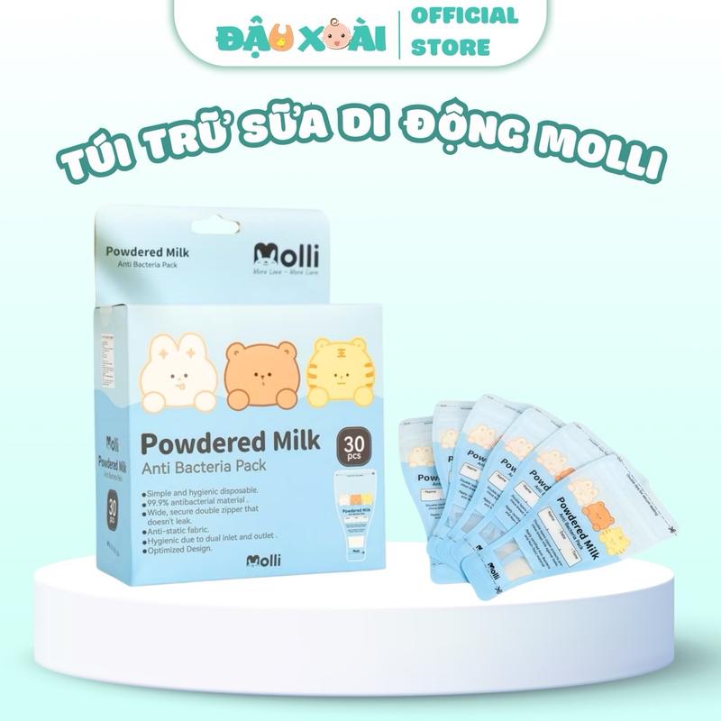 Túi trữ sữa bột di động Molli, túi đựng sữa (50g/30 túi) Đựng Sữa Bột Voi Đựng Sữa Bột Voi