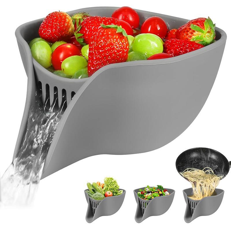 Silicone Drain Basket, Multifunctional Vegetable Drain Strainer Basket with Nozzle, Kitchen Accessories for Home Dining Room Picnic, Utensils 2