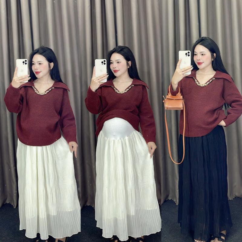 Mina clothing Chân váy bầu dài LY 2 Lớp có lớp lót trong dành cho mẹ bầu có chun chỉnh và đáp bụng