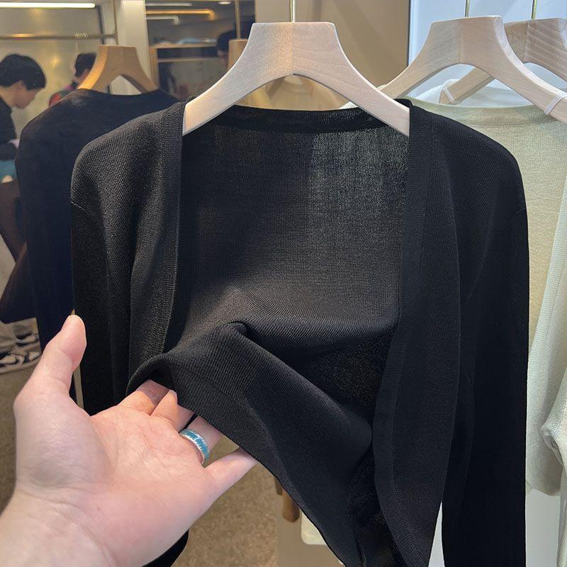 Áo Cardigan Dệt Kim Lụa Lạnh Chống Nắng Cho Nữ Áo Khoác Mùa Hè váy Hai Dây Mỏng Khăn Choàng Ngoài Áo Cánh Áo Điều Hòa Không Khí Top Women váy gile