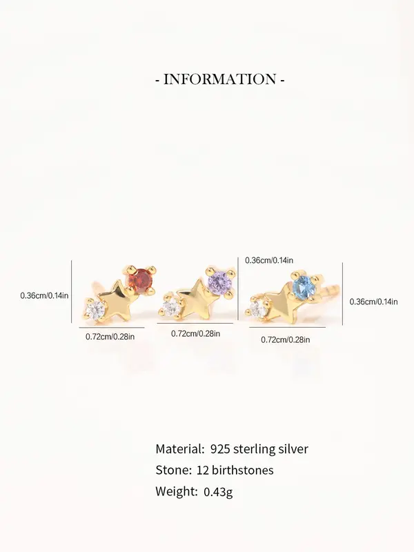 925 Sterling Silver Star Decor Cartilage Stud Earrings, Fashionable Earrings for Women & Girls, Trendy All-match & Exquisite Jewelry for Birthday Gift 5