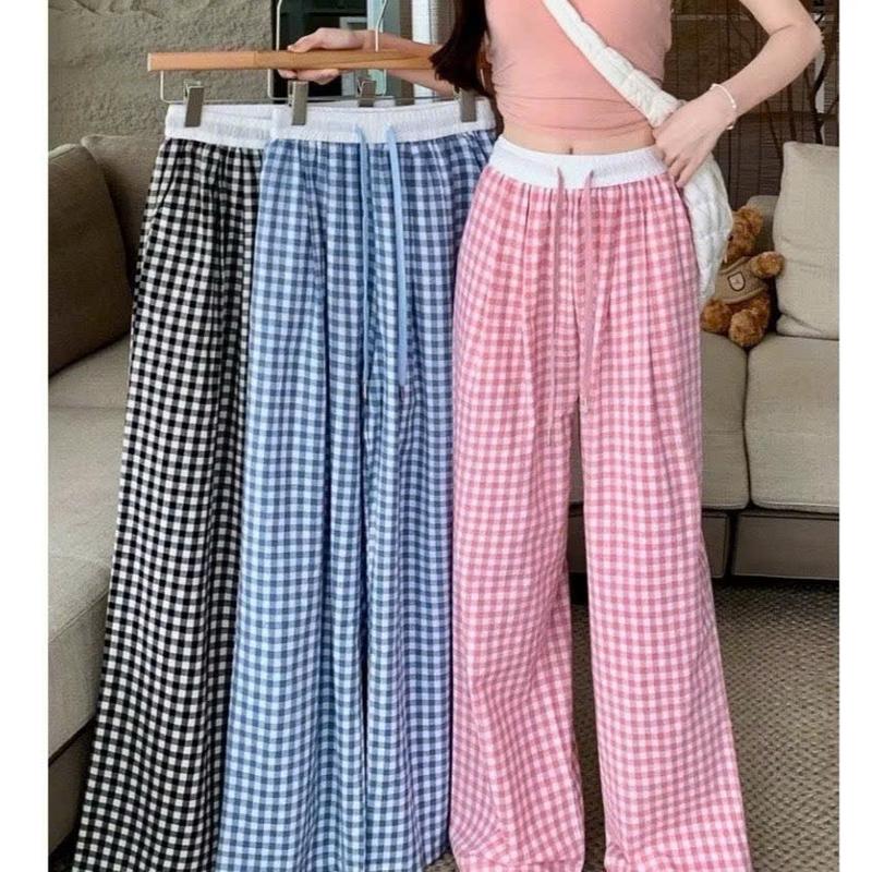 Quần suông caro Sally ADS phối cạp trắng dây rút màu dáng ống rộng hack dáng hot hit HU-03 9397Closet quần  hồng pastel quần  kẻ sọc unispace quan  xuong quandake  caro quần  kẻ  sọc