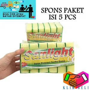[SSM] PAKET ISI 5 PCS Spons Cuci Piring Sponge Busa Sikat Sanlight Spon Bantal Dapur 2 Sisi Kuning Hijau Satuan