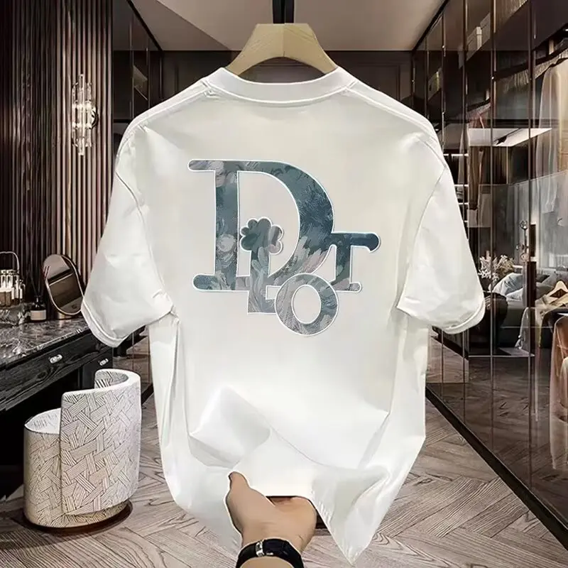 Cotton 250gsm summer short sleeved T-shirt for men, casual, trendy, fashionable, printed T-shirt, round neck, sports, breathable