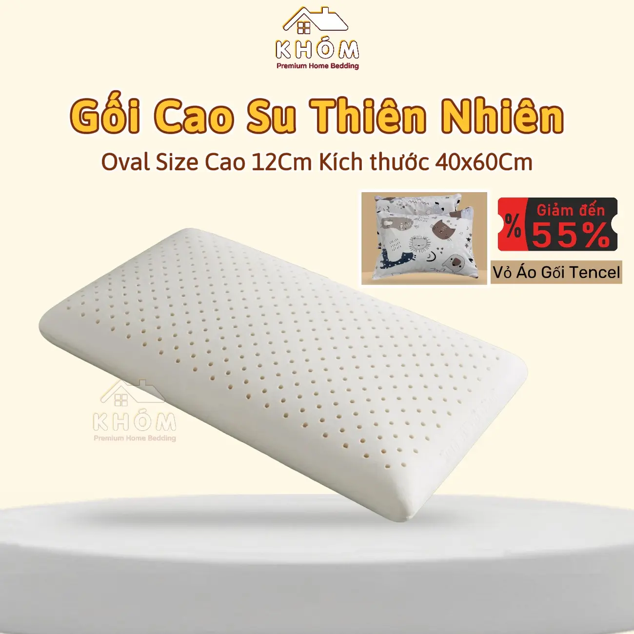 [Giá Tốt] Gối Cao Su Thiên Nhiên Oval Mềm Mại 40x60x12cm êm ái hỗ trợ cổ vai gáy