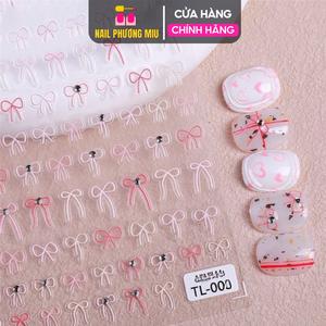 Sticker 5D Lụa Nổi Hình Dây Nơ Mảnh Mix Màu Trắng Hồng dán nail Cao Cấp TL004 Đính Đá Trang Trí Móng Siêu Dễ Thương Phong Cách Hàn Quốc Nữ Women