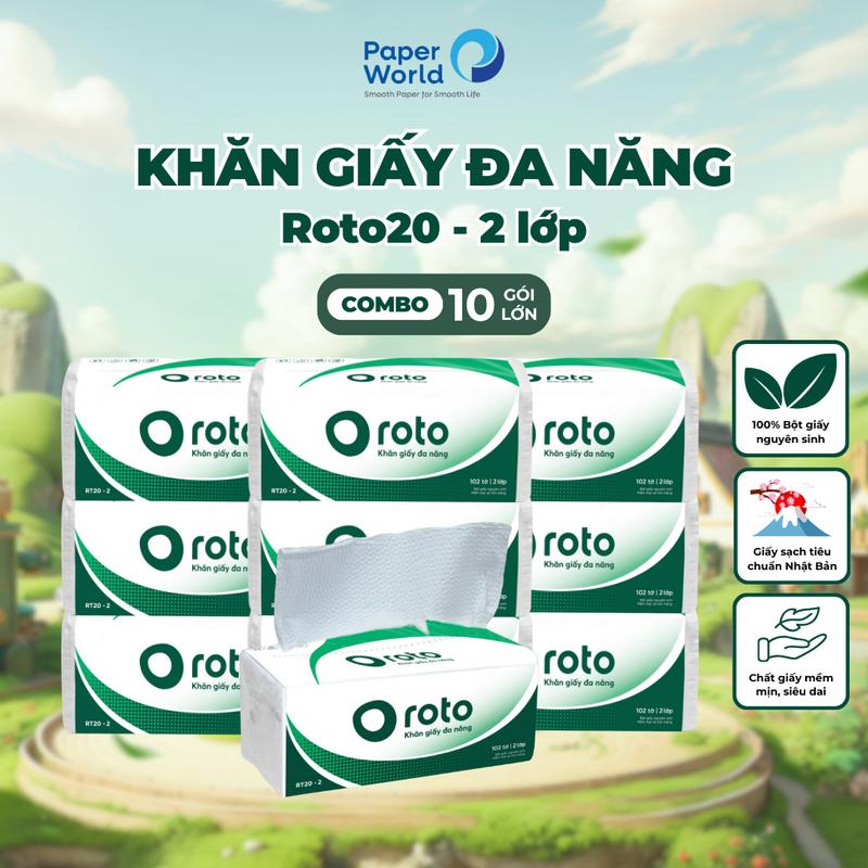 Khăn giấy rút đa năng 2 lớp cao cấp mềm mịn dai Roto Eco bột giấy nguyên sinh |…