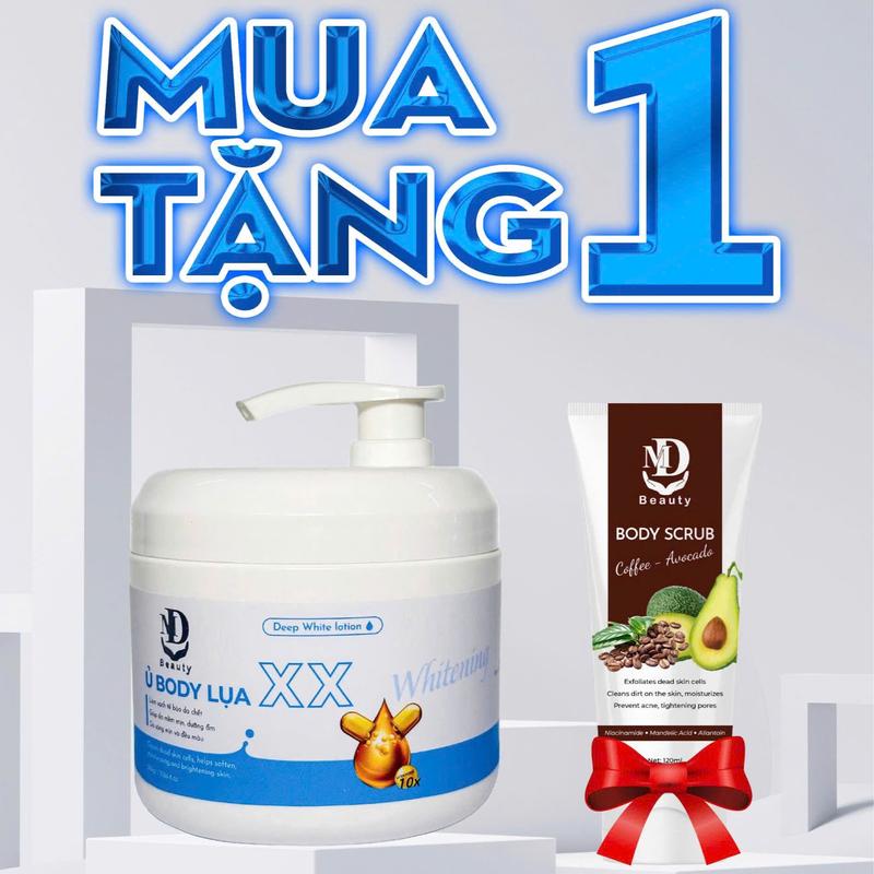 KEM Ủ LỤA BODY HỖ TRỢ DƯỠNG TRẮNG MD BEAUTY 500ML TẶNG TẨY KÌ 120ML