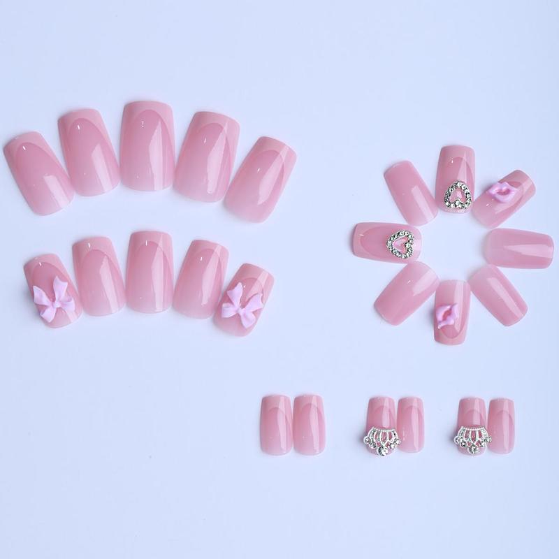 Product Introduction of 3D Lip Print Pattern Fake Nail with Tape & Nail File, 24pcs/set Rhinestone Decor Press on Nails for Women & Girls DIY Nail Art, Elegant Stick on Nails Kit, Christmas, Christmas Gift 14