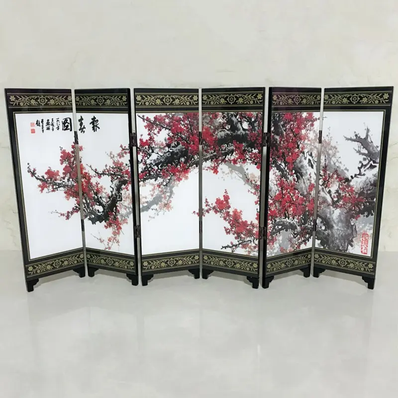 Pembahagi Bilik Skrin Musim Bunga, 6 Panel, Diperbuat daripada Kayu, Gaya Lipat, Saiz Mini