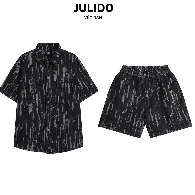 Bộ quần áo Jean denim nam nữ ngắn tay vải jean xước Julido cao cấp Menswear