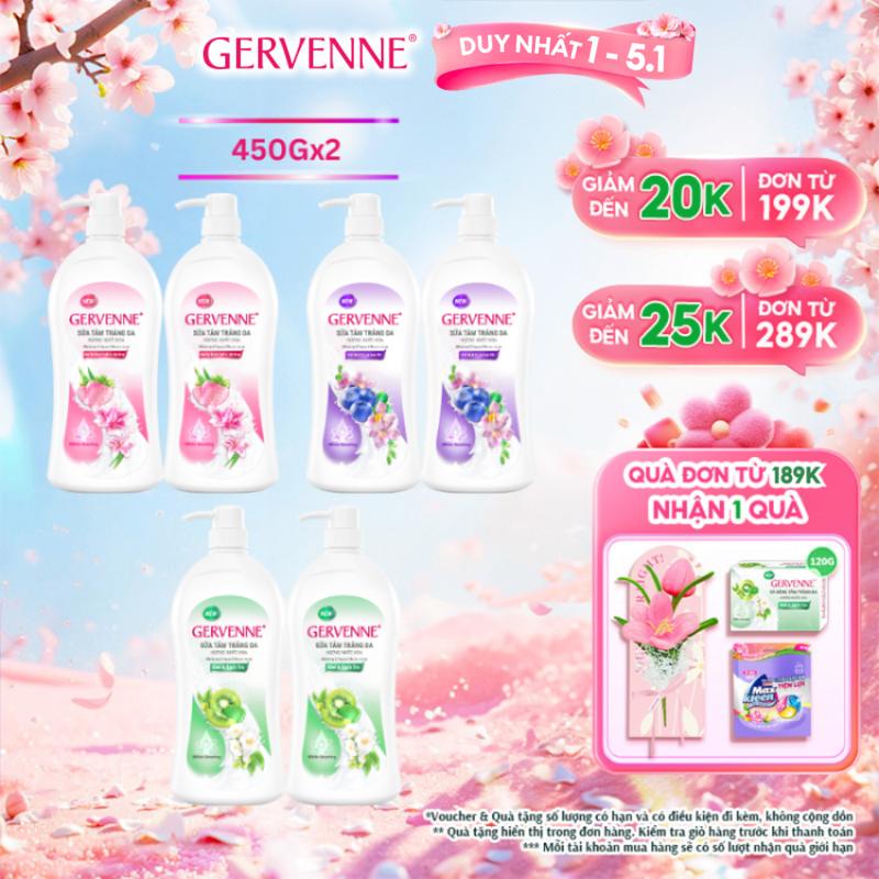   DUY NHẤT 1-5.1  ĐƠN 189K TẶNG 1 QUÀ  Combo 2 Sữa Tắm Dưỡng Body cho nữ Hương Nước Hoa Gervenne 450G chai  3 mùi  