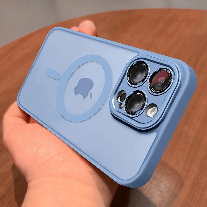 Product Introduction of Magnetic Luxury Matte Translucent Armor Shockproof Case For iPhone 15 14 13 12 11 16 Pro Max Plus Magsafe Wireless Charge Cover 13