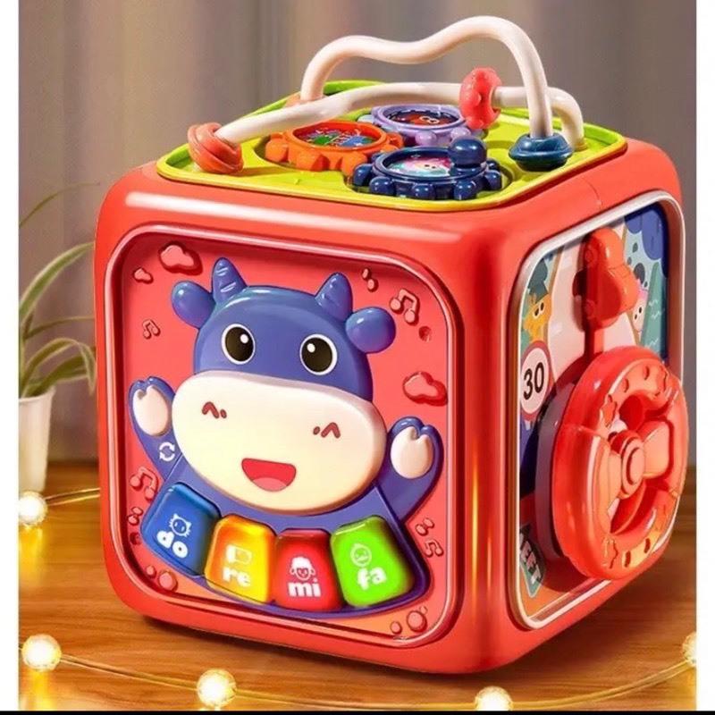 Hộp đồ chơi âm nhạc kèm thả khối gồm  6 mặt trò chơi, giáo dục sớm cho bé  có nhạc Voi Kem