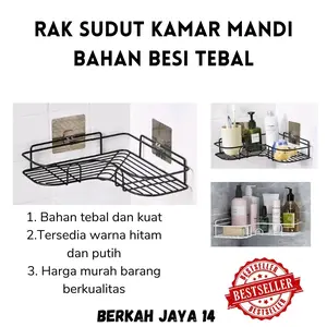 RAK SUDUT GANTUNG SATUAN KAMAR MANDI BAHAN BESI TEBAL WARNA HITAM PUTIH HARGA MURAH BARANG BERKUALITAS DISKON POJOK DINDING TERLARIS PROMO