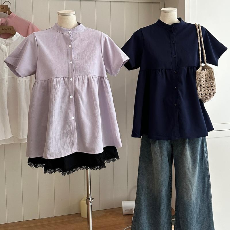 Áo cộc tay cổ tàu A179 Nana21 Nữ Women Top Shirt Sơ Mi