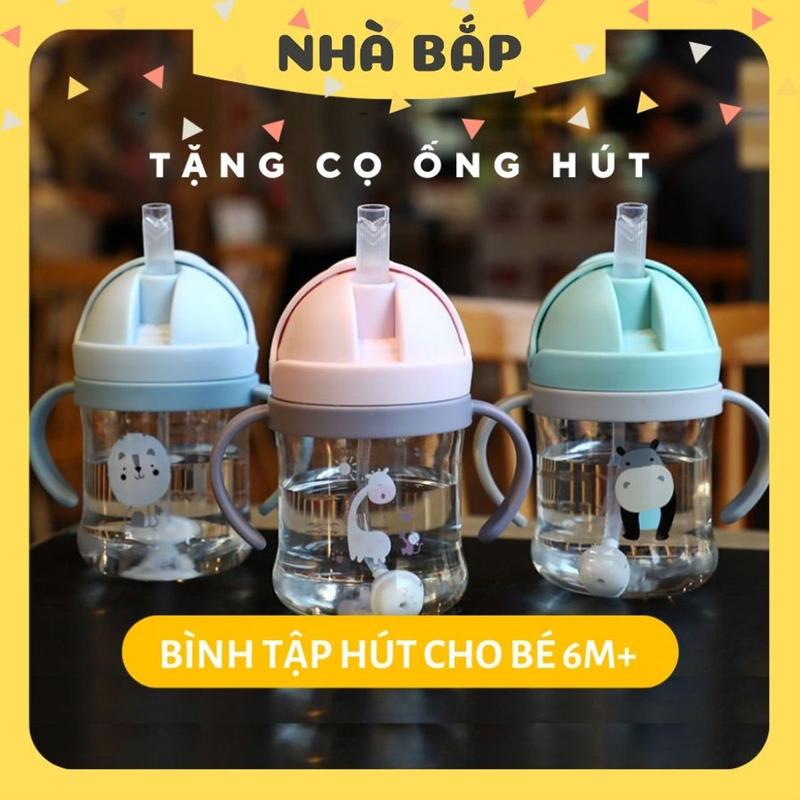 Bình Tập Hút Cho Bé Uống sữa Uống Nước Có Van Chống Sặc Cao Cấp 250ml Có Tay Cầm - Nhà Bắp Store