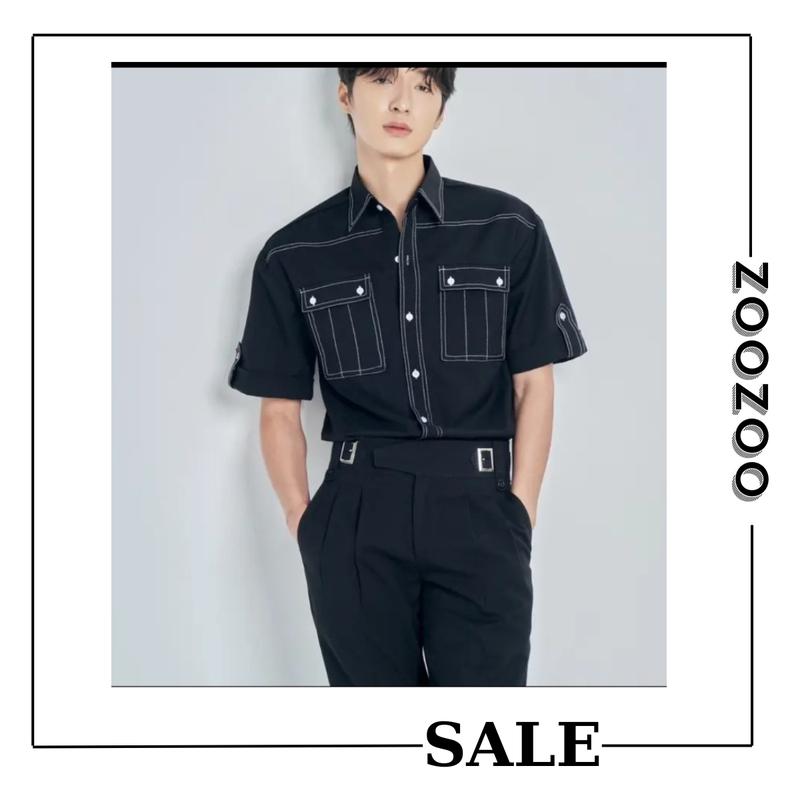 ZooZoo - Áo Sơ Mi Nam Nữ Tay Lỡ Viền Chỉ Nổi 2 túi Phong Cách Unisex 2 màu…