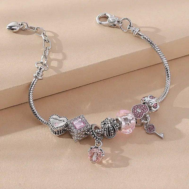 Gelang Tangan Wanita PAND0RA Charms DIY  Rantai Titanium Bracelet Serut Bangle Klip Gamora Original Hati Simpel dan Elegant 2