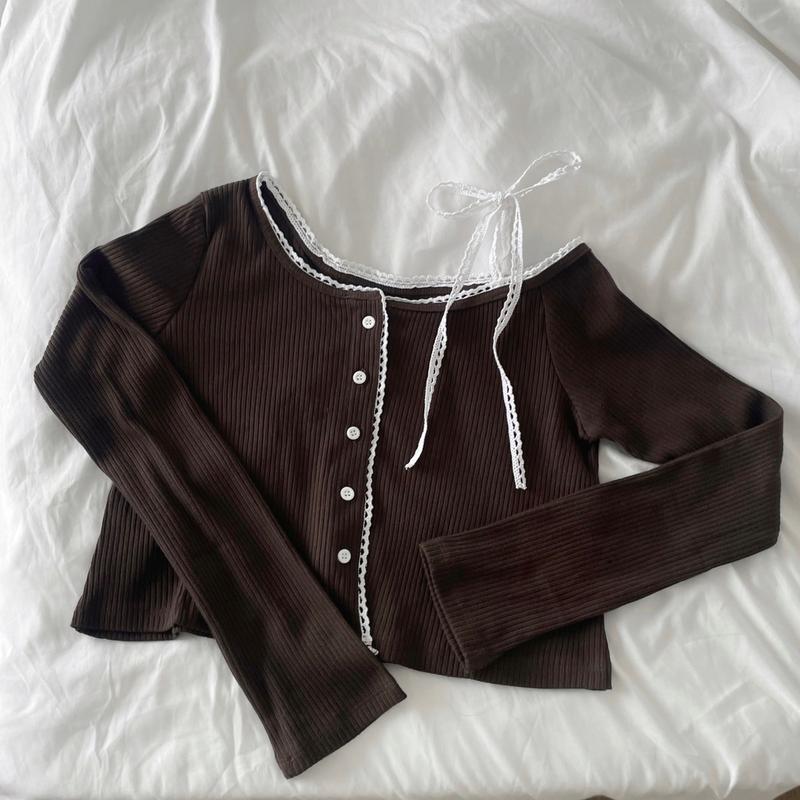 Áo Thun Gân Lệch Vai Phối Dây Viền Ren ( Tặng kèm Nơ Ruy Băng ) | Ona Top - ONAONE Cổ chữ V Cổ chữ V Cổ chữ V Cổ chữ V Cổ chữ V Cổ chữ V Cổ chữ V Cổ chữ V