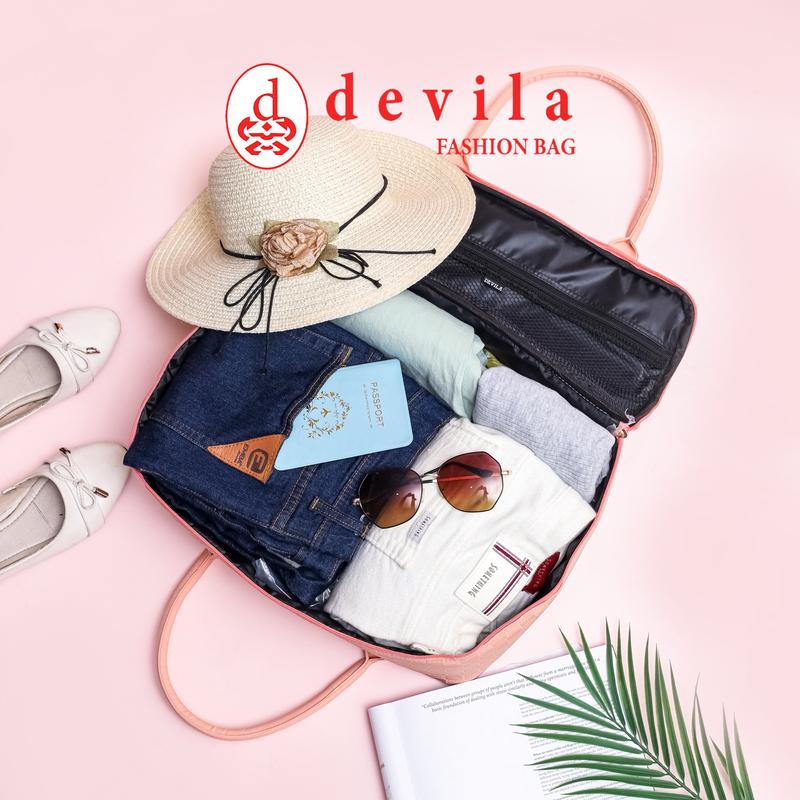 DEVILA LUXURY NUDE PINK BOXES WATERPROOF TRAVEL BAG MEDIUM SIZE - Tas Koper Motif Kotak Mewah Murah Perempuan Mudik 4