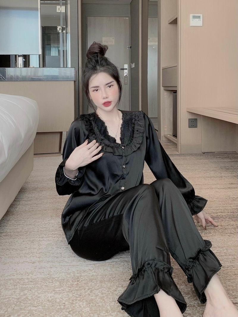 Product Introduction of Sét đồ ngủ pijama cổ bèo tiểu thư tay dài chất lụa latin mềm mịn mát về 5 màu siêu xinh (freesize 40-60kg) Nữ Women Voi 19