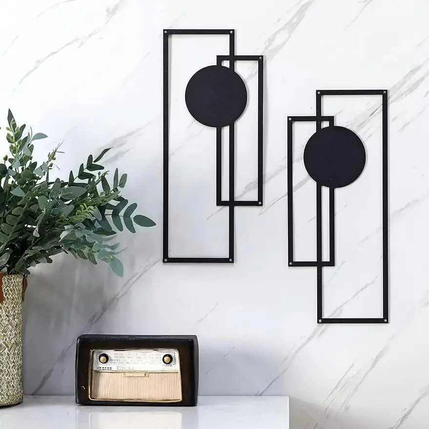 Metal Abstract Wall Art, 2 Counts/set Geometric Design Wall Hanging Decor, Hanging Decor for Home Living Room Bedroom Office