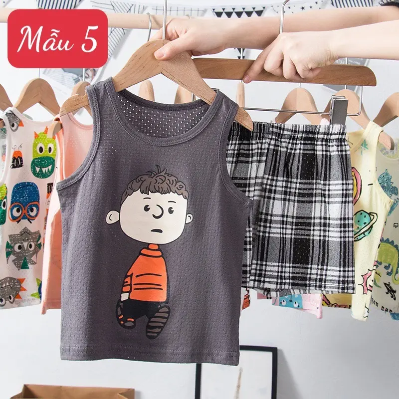 Set áo ba lỗ mùa hè cho các bé chất liệu cotton có lỗ thông thoáng 8