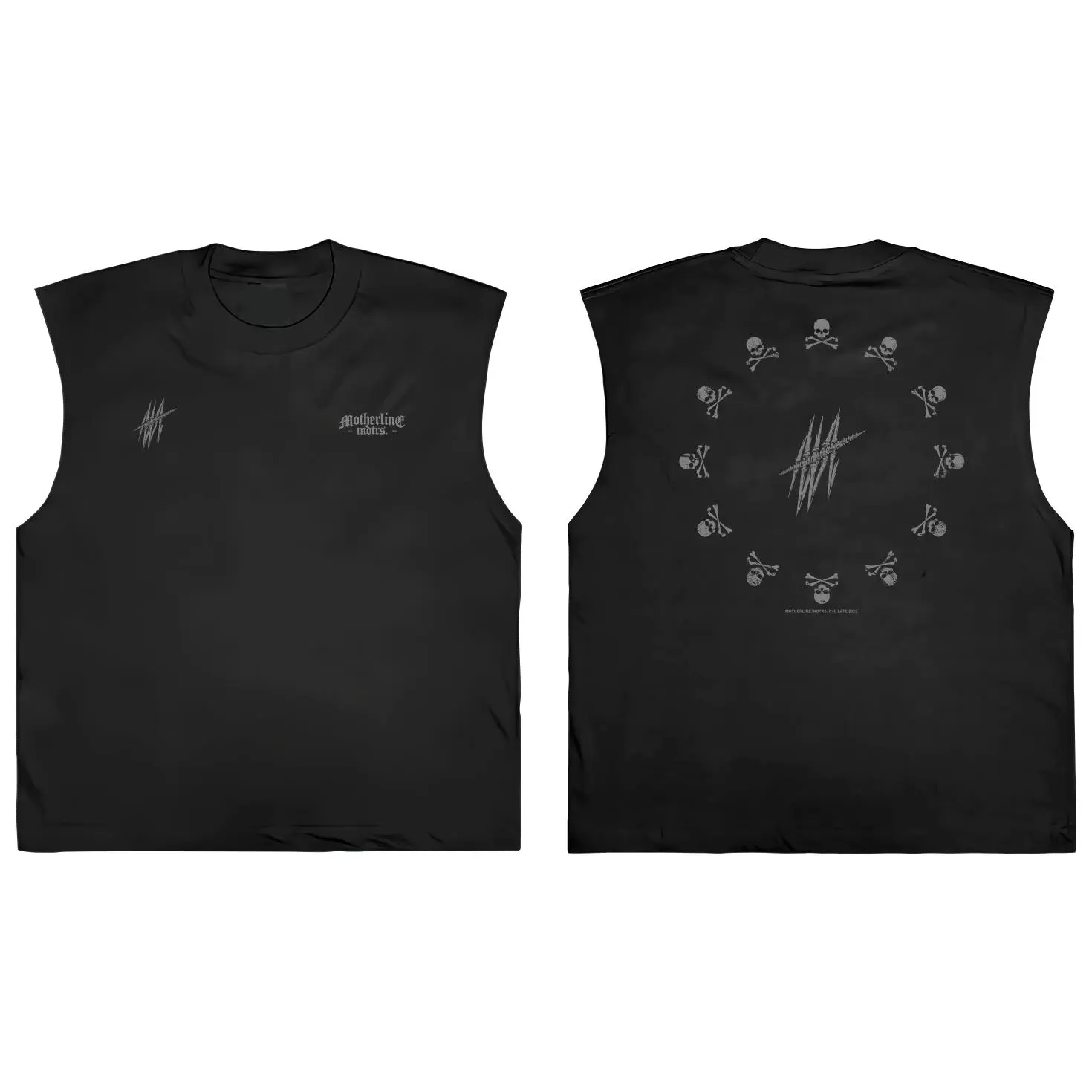 Motherline - Tshirt Sleeveless Kaos Singlet Lekbong Pria Tanktop Man Oversize Hitam Simple Cotton Combed 24s-016 CIRCLE SKULL