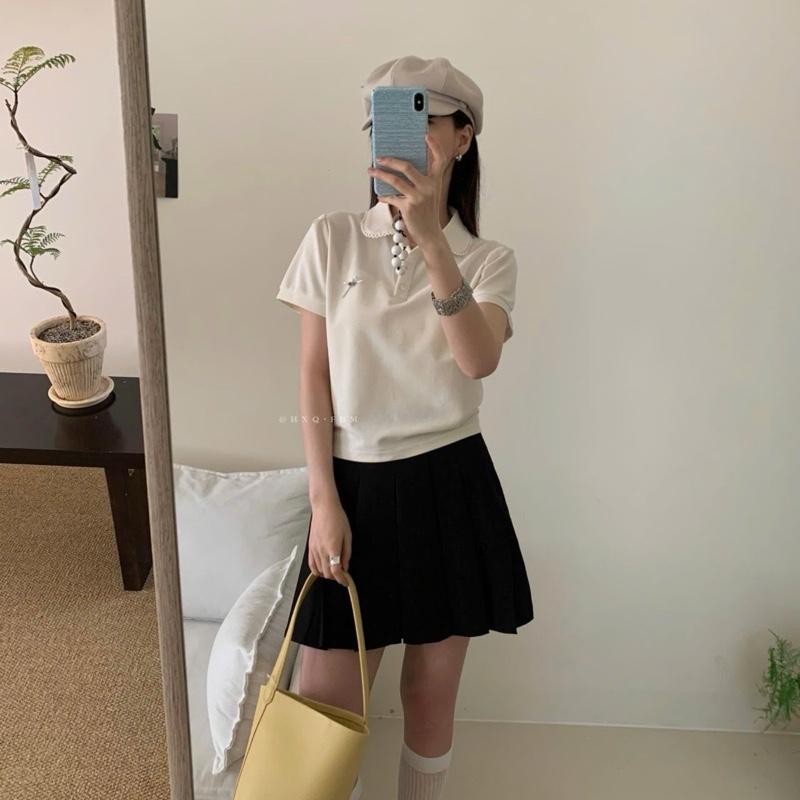 Áo Polo Nữ Cổ sen viền trắng phối Nơ tag FBM (A88) @Rice 7