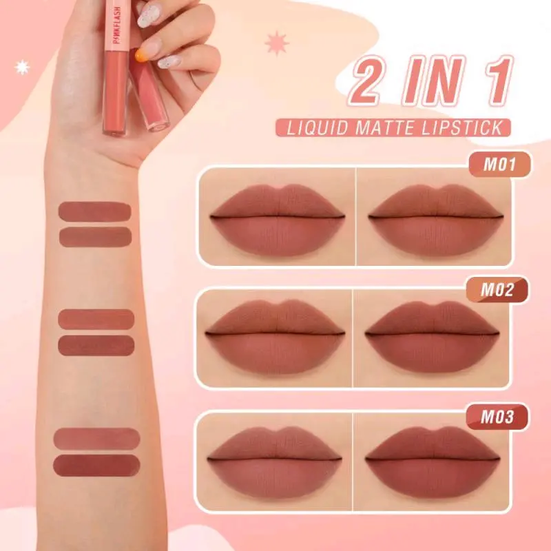 pinkflash lip cream double sense 2in1 duo lipstick velvet 3