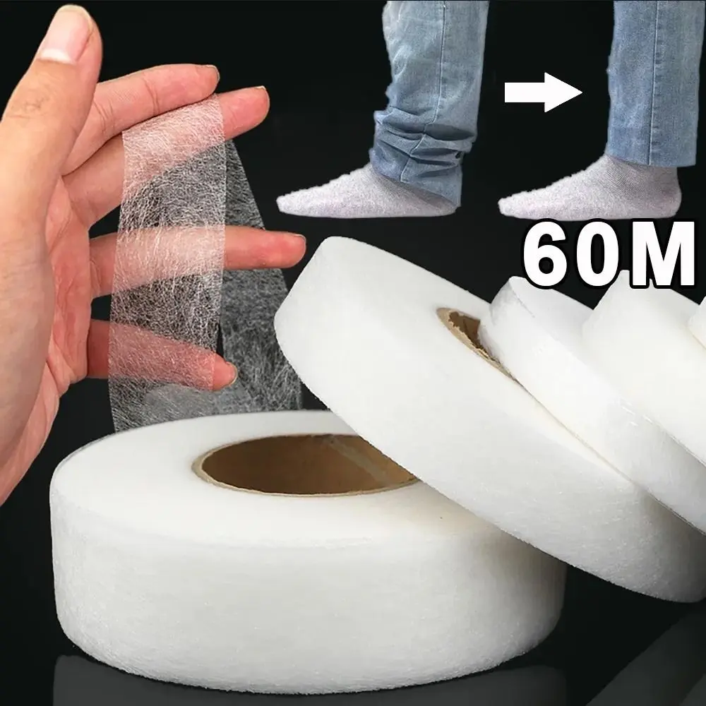 Durable 60M Interlining Adhesive Tape Double-sided DIY Clothes Ironing Hem Tapes Non-woven Sewing Interlining for Shorten Repair Pants