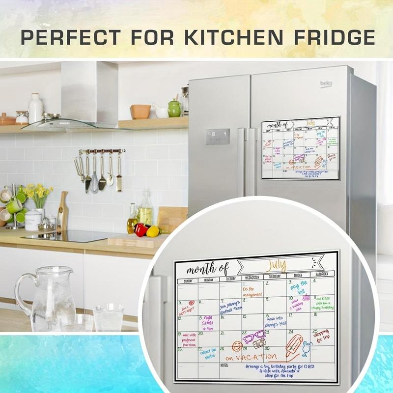 Magnetic Monthly Calendar, 1 Count Refrigerator Planner  Dry Erase Board, Planning Board for Kitchen Office School Refrigerator 8